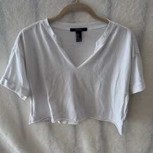 Forever 21 White V-Neck Cropped Tee